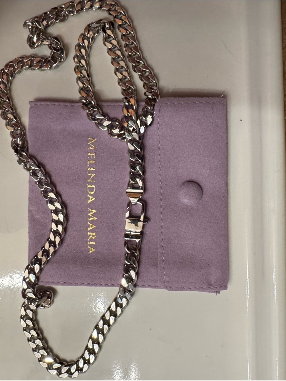 Melinda Maria Julian Silver Cuban Chain Necklace, 24 inches total length